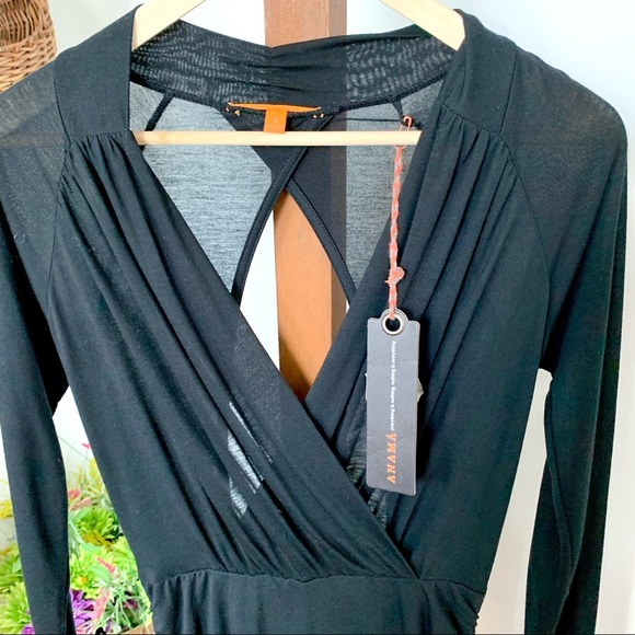 NWT Anthropologie Anama Faux Wrap Open Back Dress Black SM - Picture 11 of 16